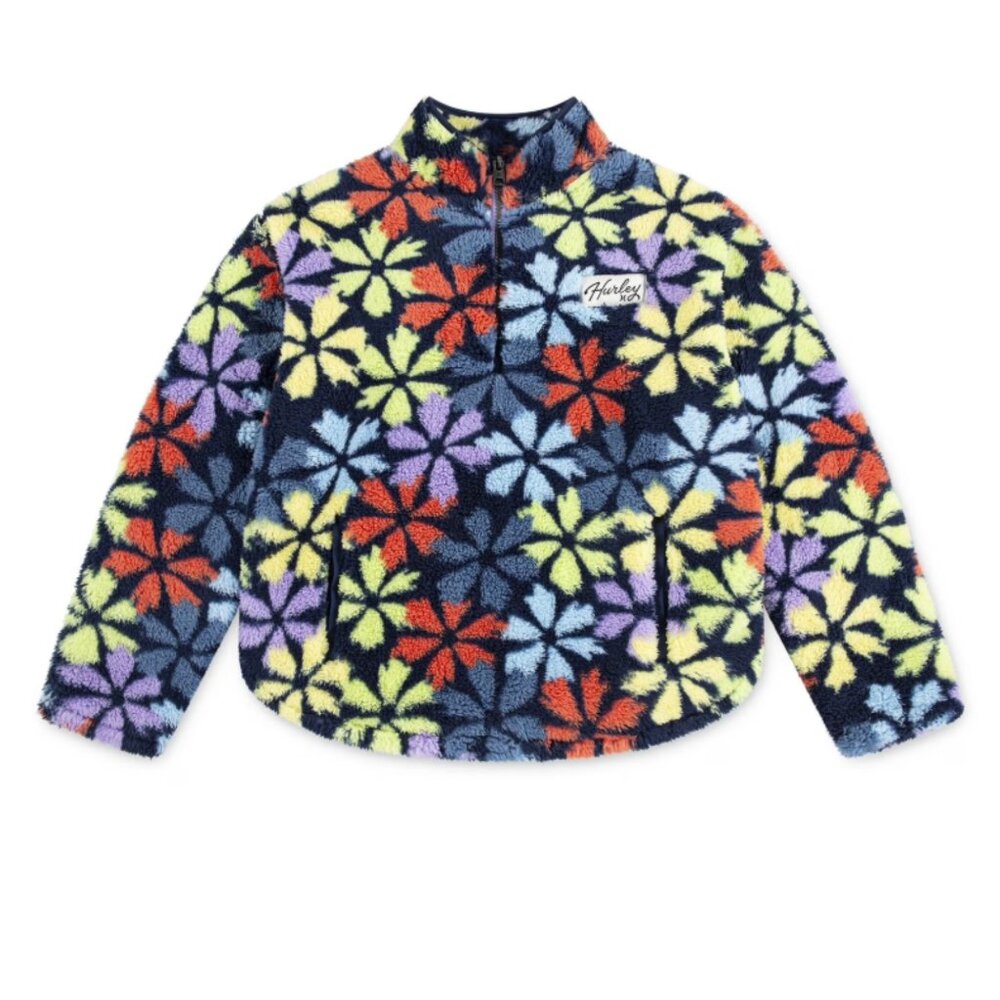 Hurley Girls Sherpa Quarter Zip Pullover Size XS 4/5 Multi Flowers Soft Plush